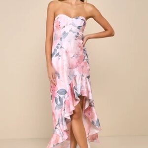 Lulus High-Low Pink Floral Dress